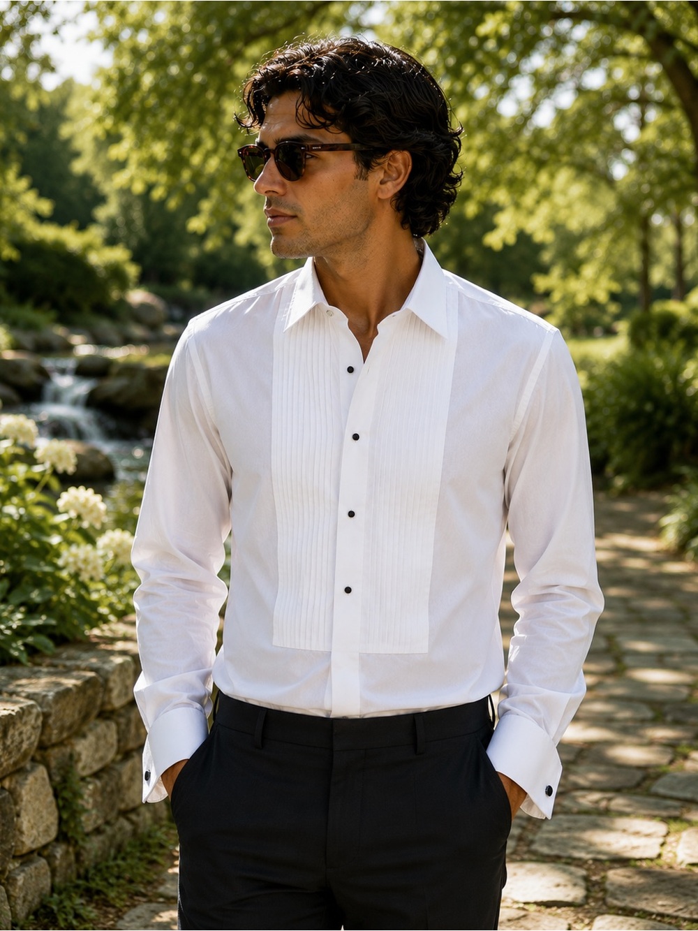 Neil Allyn White Pleated Tuxedo Dress Shirt Men’s 17 34/35 Formal Wedding Cotton